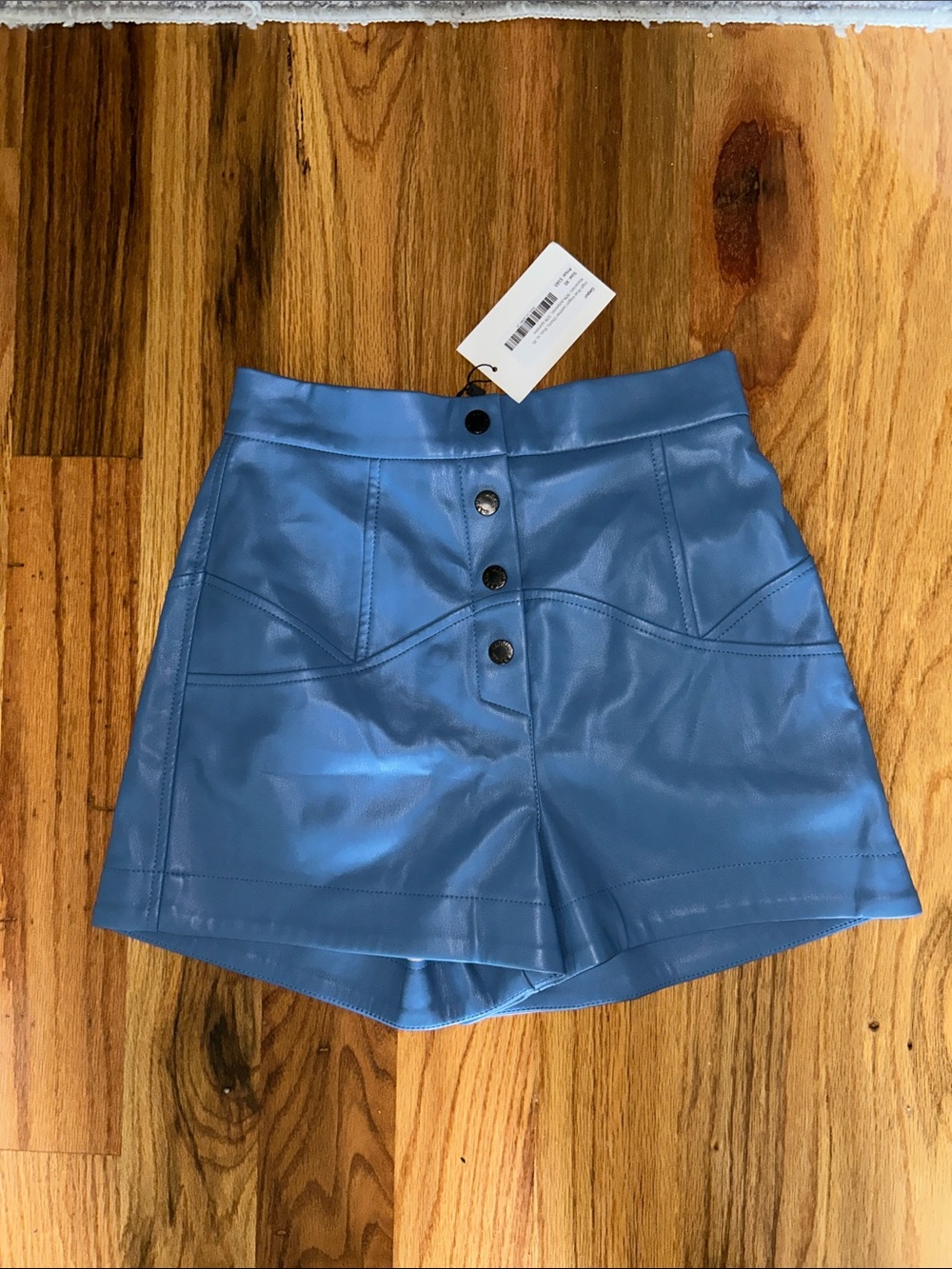 Gepur Blue High-Waist Vegan Leather Button-Front Shorts